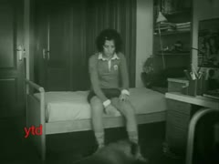 An open-minded, nasty slut woman is shown getting ready for sex with her dog in a vintage beast porn episode.